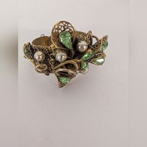 Miriam Haskell Bracelet Clamp Style Green, Pearl and Gold Women's Bracelet